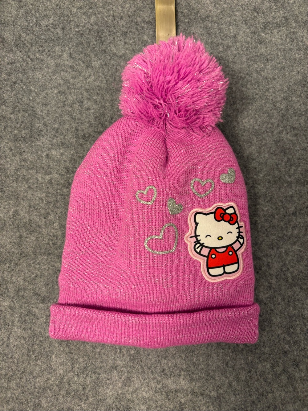 Hello Kitty Pink Glitter Pom Pom Beanie One Size